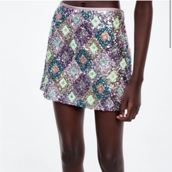 Zara Sequin Multi Color skirt - Picture 3 of 5